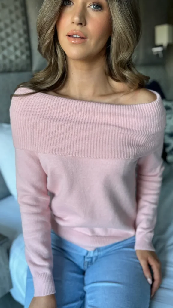 FEELKOO Tops | Knitwear^Carys Rose Pink Off Shoulder Ribbed Detail Jumper