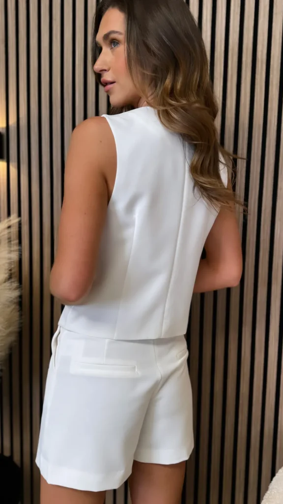 ATTENTIF Co-ords^Carys White Waistcoat & Shorts Co Ord