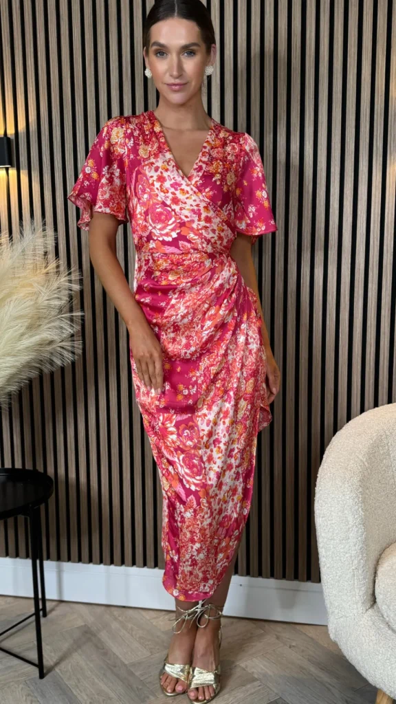 GIRL IN MIND Going Out Dresses | Occasion Dresses^Casey Blush Floral Angel Sleeve Wrap Midi Dress