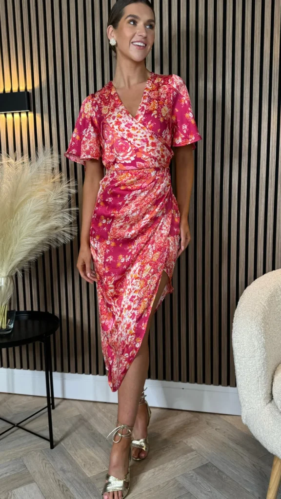 GIRL IN MIND Going Out Dresses | Occasion Dresses^Casey Blush Floral Angel Sleeve Wrap Midi Dress