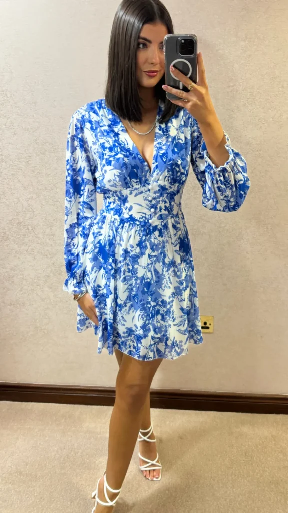 ELLE STYLE Day Dresses | Going Out Dresses^Cassandra Blue & White Floral Printed Mini Dress