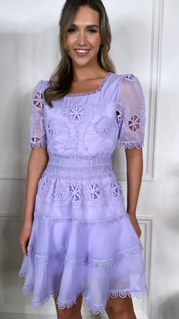 FLAM MODE Going Out Dresses | Occasion Dresses^Cassia Lilac Crochet Detail Short Sleeve Mini Dress