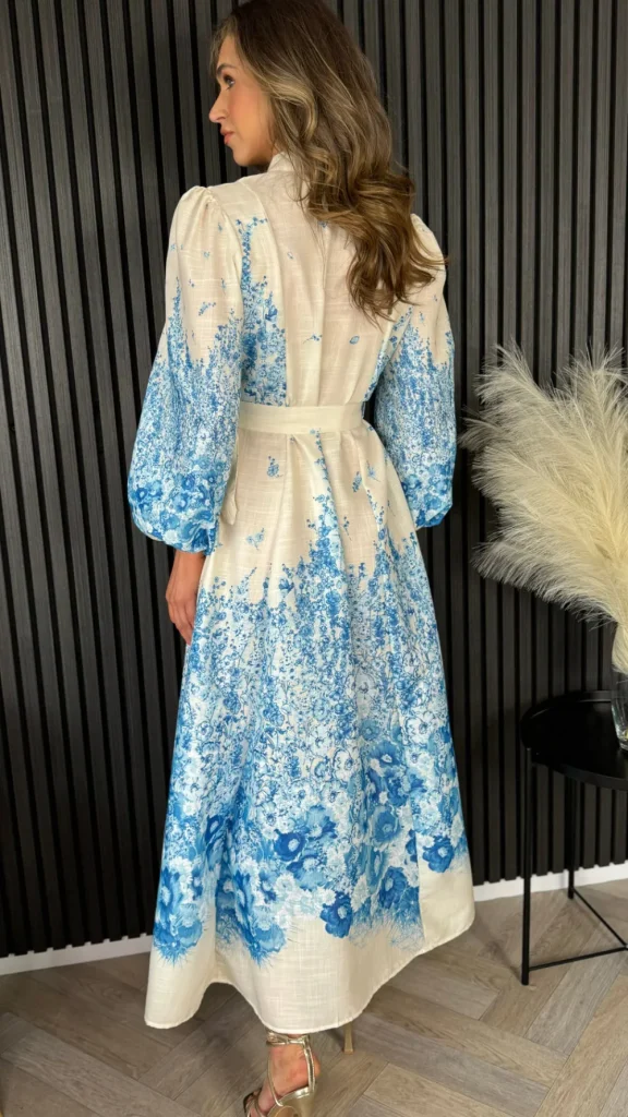 TIMELY Going Out Dresses | Occasion Dresses^Cassie Beige & Blue Floral Printed Midi Dress