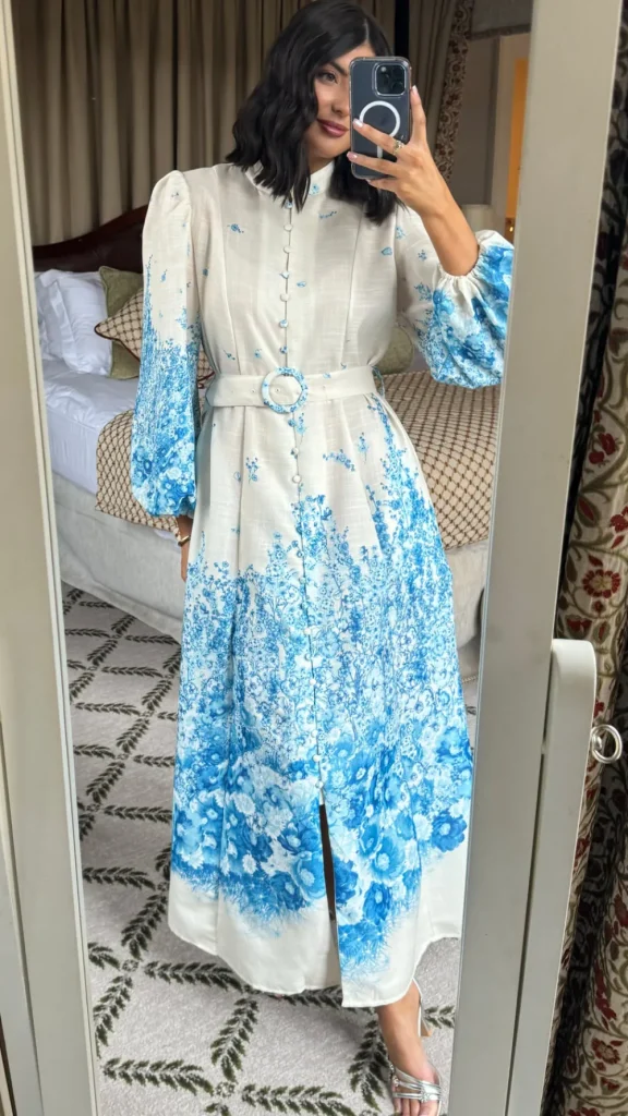 TIMELY Going Out Dresses | Occasion Dresses^Cassie Beige & Blue Floral Printed Midi Dress
