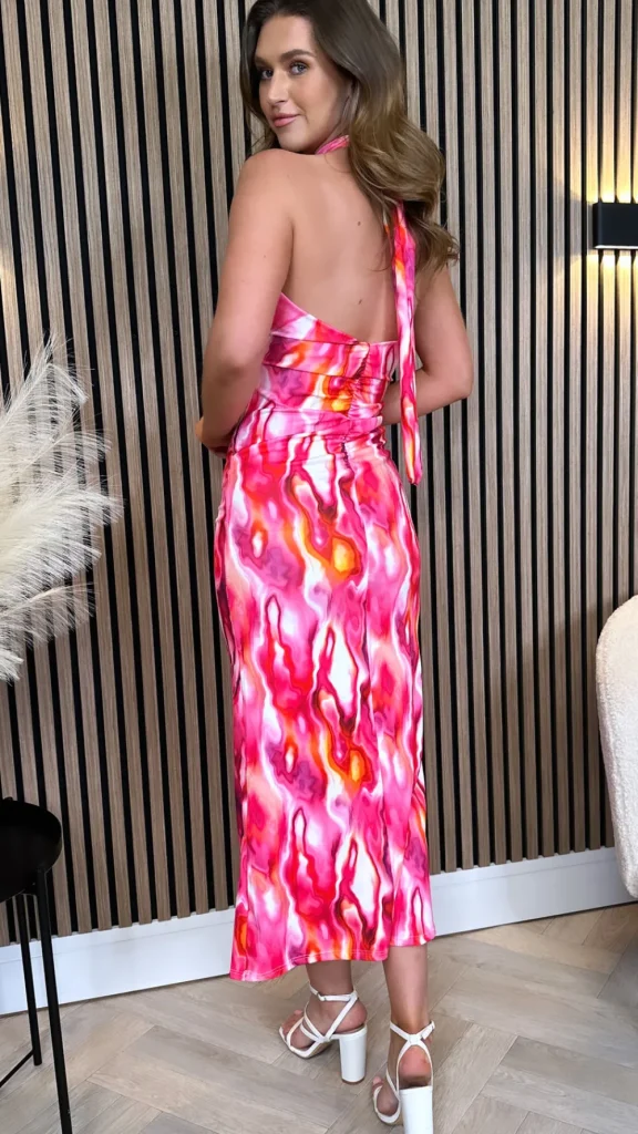 COPPEROSE Occasion Dresses | Midi Dresses^Celeste Fuchsia Printed Halterneck Midi Dress