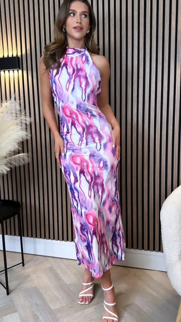 COPPEROSE Occasion Dresses | Midi Dresses^Celeste Lilac Printed Halterneck Midi Dress