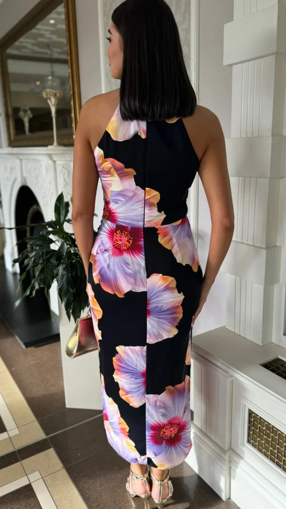 AX PARIS Going Out Dresses | Occasion Dresses^Chantelle Black & Lilac Floral Print Halter Neck Midi Dress