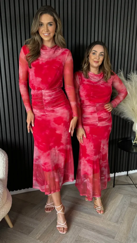 COPPEROSE Going Out Dresses | Occasion Dresses^Charlene Red Printed Ruched Cowl Collar Midi Dress