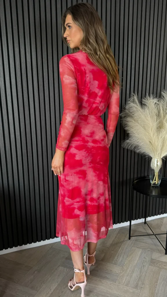 COPPEROSE Going Out Dresses | Occasion Dresses^Charlene Red Printed Ruched Cowl Collar Midi Dress