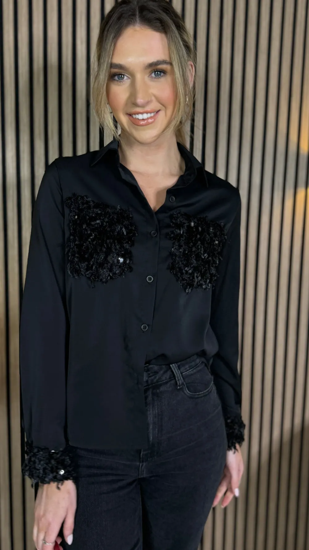 charlotte_black_with_sequ_1.webp UNIKA Tops^Charlotte Black With Sequin Detail Shirt