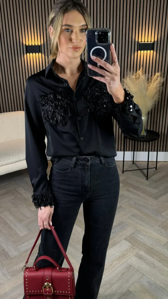 UNIKA Tops^Charlotte Black With Sequin Detail Shirt