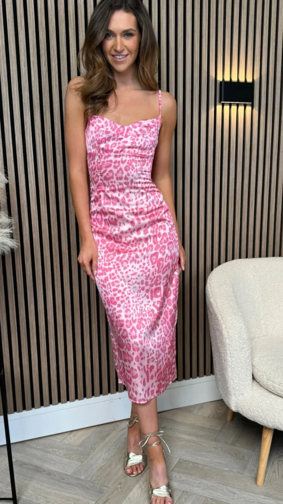COPPEROSE Going Out Dresses | Occasion Dresses^Charmaine Pink Leopard Print Tie Back Detail Midi Dress