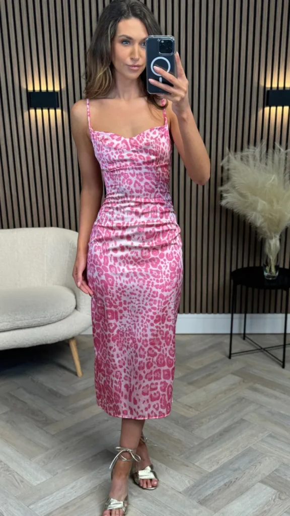 COPPEROSE Going Out Dresses | Occasion Dresses^Charmaine Pink Leopard Print Tie Back Detail Midi Dress