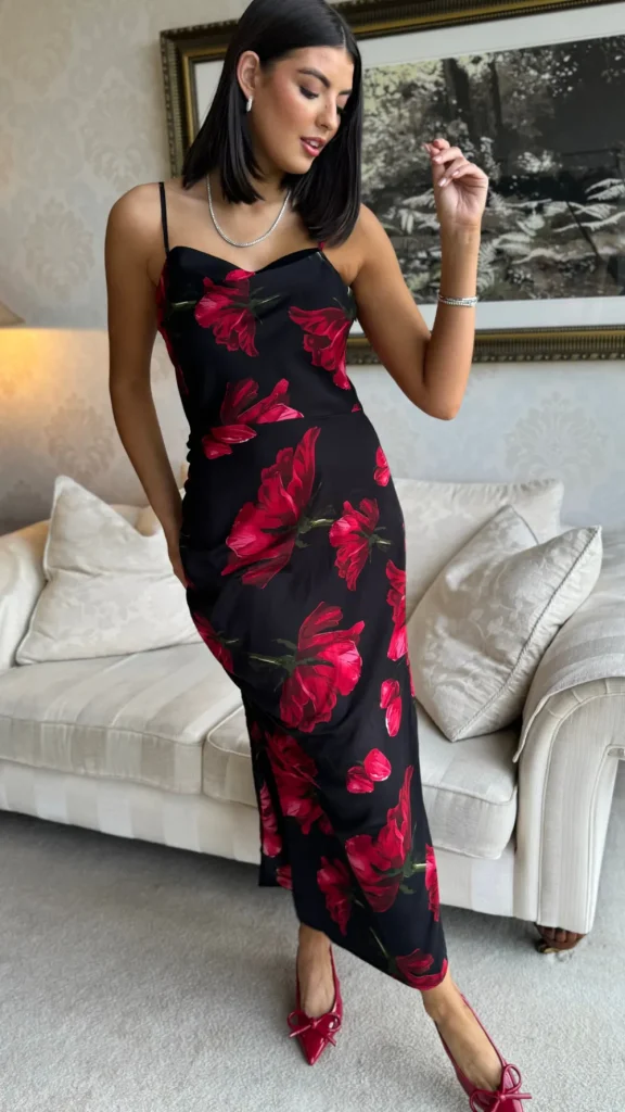 AX PARIS Going Out Dresses | Occasion Dresses^Chele Black & Red Floral Print Strappy Midi Dress