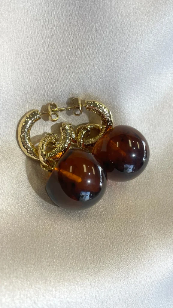 PARIS FASHION SHOPS Jewellery^Cherie Gold With Brown Detail Droplet Earrings