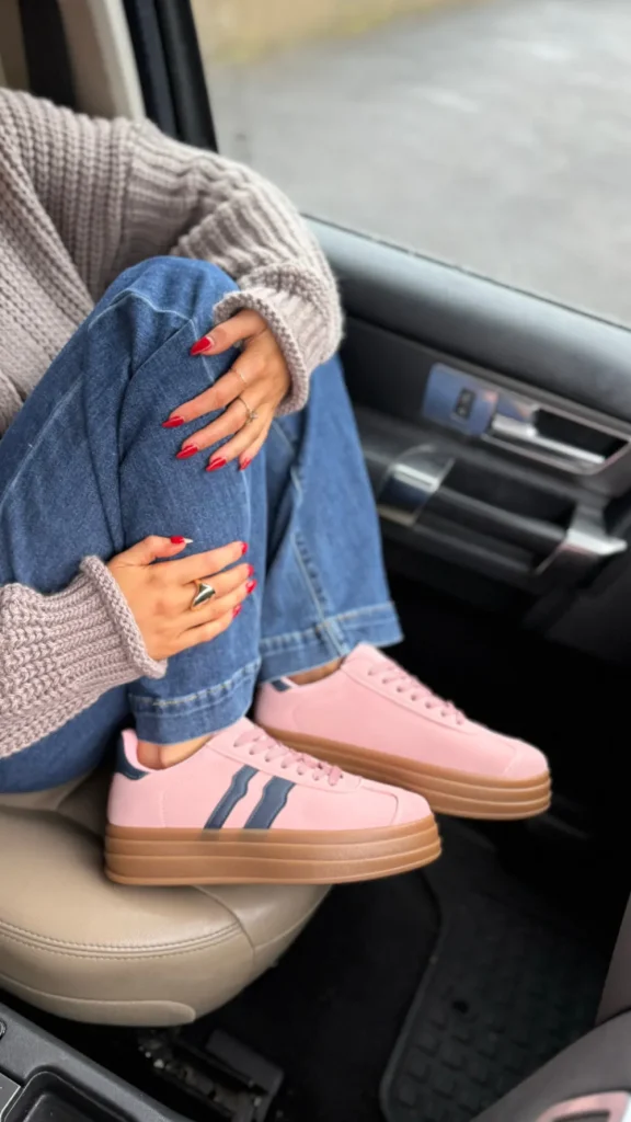 LILY ROSE BY FJ Trainers^Cherie Pink With Navy Stripe Chunky Sole Trainers