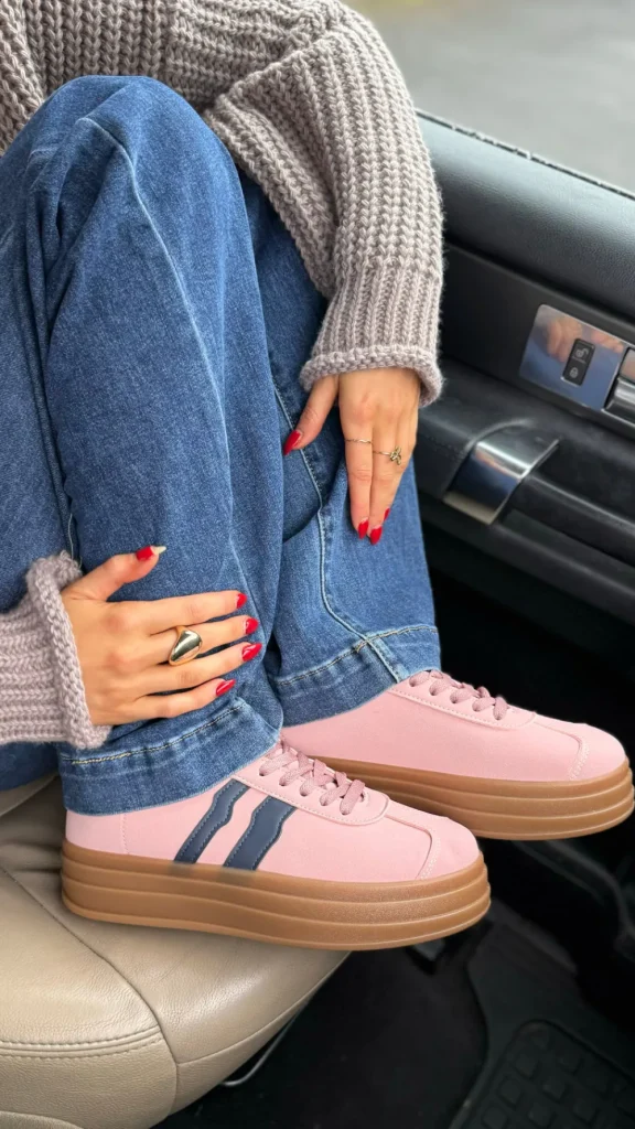LILY ROSE BY FJ Trainers^Cherie Pink With Navy Stripe Chunky Sole Trainers