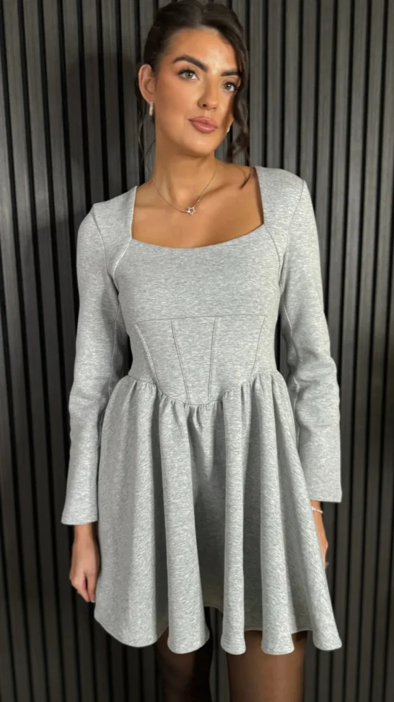 TIMELY Fitted Dresses | Going Out Dresses^Chloe Grey Square Neck Skater Mini Dress