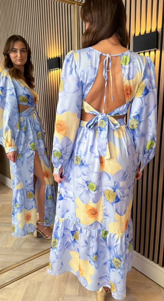 ELENZA Going Out Dresses | Midi Dresses^Christine Blue Floral Printed Cut Out Detail Midi Dress
