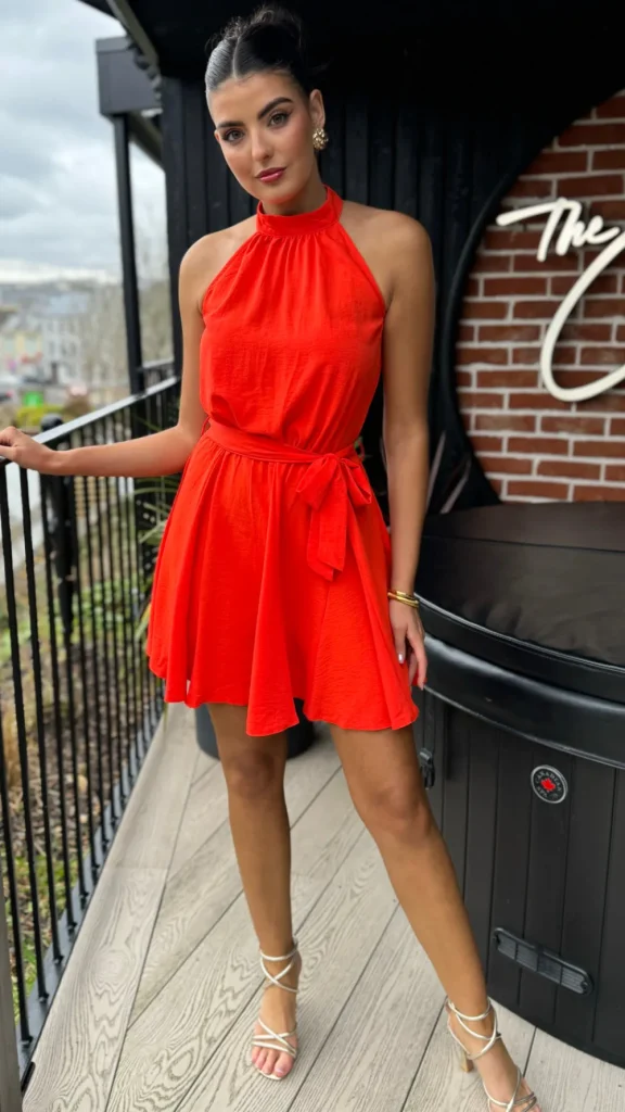 AX PARIS Going Out Dresses | Occasion Dresses^Ciara Orange Halter Neck Tie Waist Skater Mini Dress