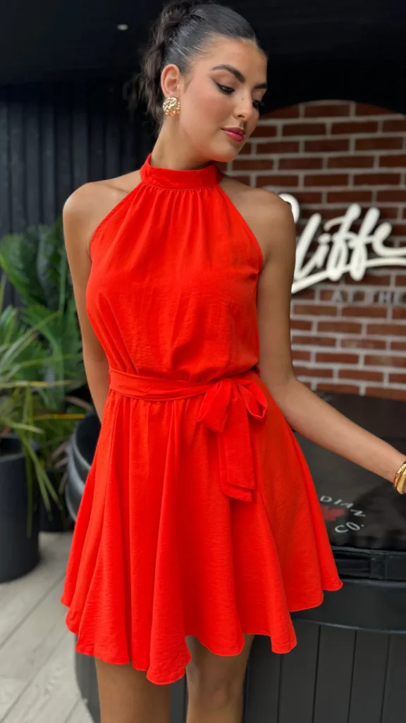 AX PARIS Going Out Dresses | Occasion Dresses^Ciara Orange Halter Neck Tie Waist Skater Mini Dress