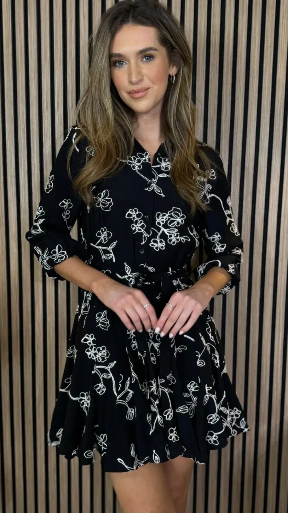 UNIKA Going Out Dresses | Mini Dresses^Cleo Black & White Floral Print Shirt Mini Dress