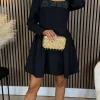ALLYSON Fitted Dresses | Day Dresses^Clora Black Square Neck Embellished Detail Mini Skater Dress