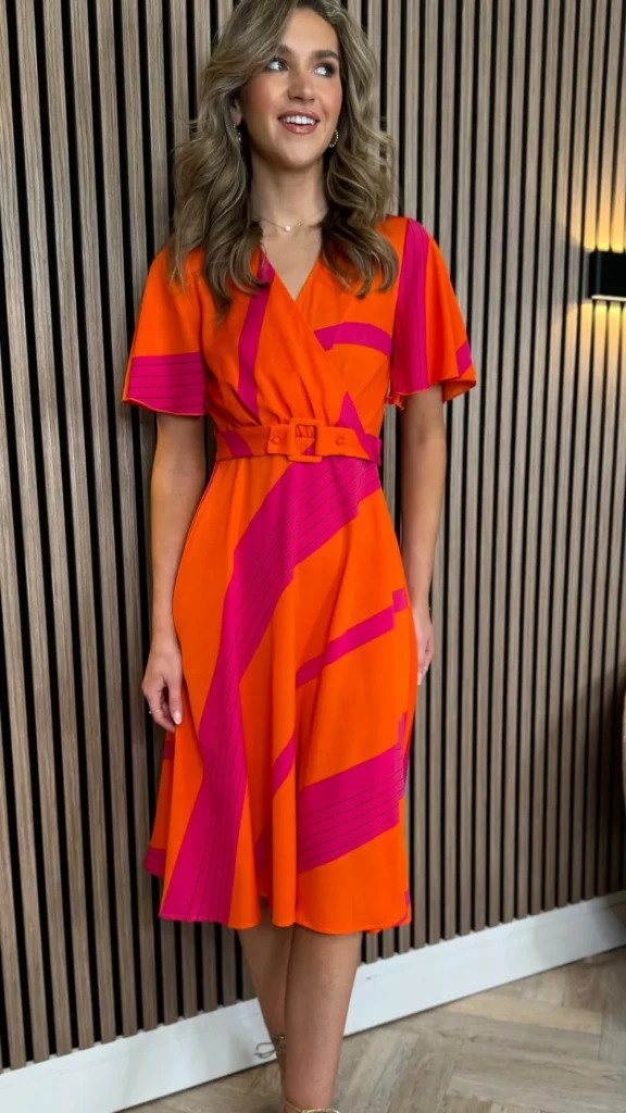 GIRL IN MIND Going Out Dresses | Occasion Dresses^Codie Orange Stripe Wrap Detail Midi Dress