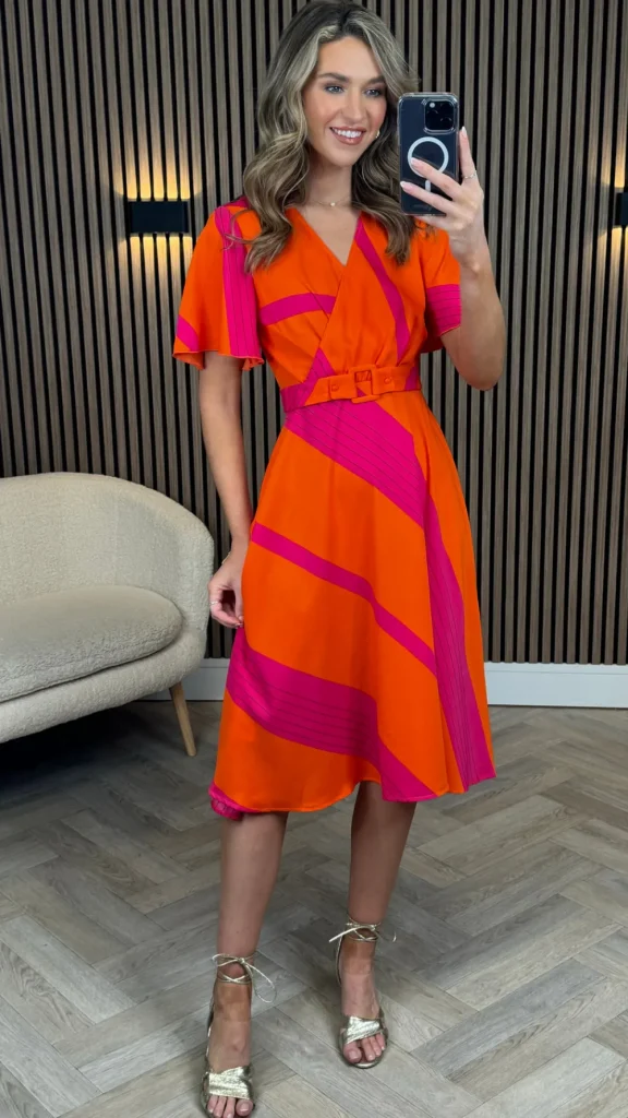 GIRL IN MIND Going Out Dresses | Occasion Dresses^Codie Orange Stripe Wrap Detail Midi Dress
