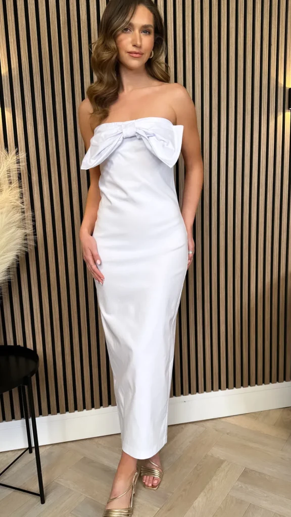 KISS KISS Going Out Dresses | Occasion Dresses^Colleen White Bow Detail Bandeau Midi Dress