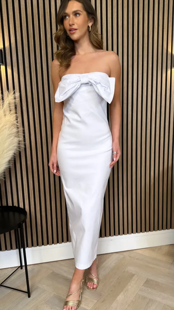 KISS KISS Going Out Dresses | Occasion Dresses^Colleen White Bow Detail Bandeau Midi Dress