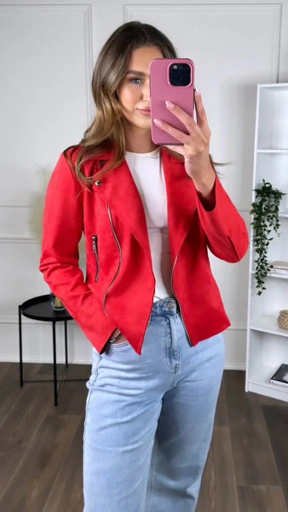 ESTEE BROWN Coats & Jackets^Cora Red Suede Finish Collared Jacket