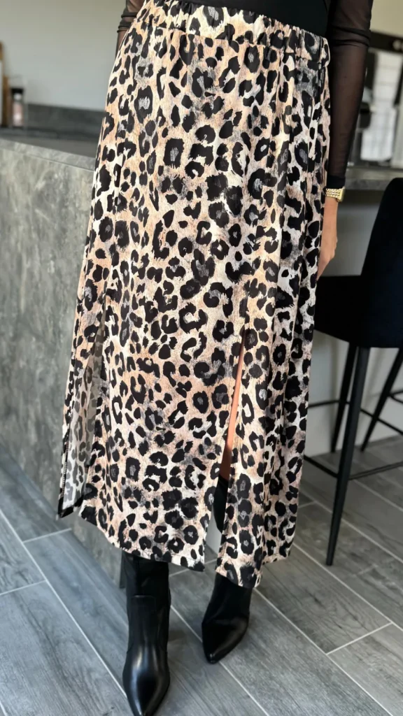 ESTEE BROWN Skirts & Shorts^Coralena Beige & Black Leopard Print Midi Skirt