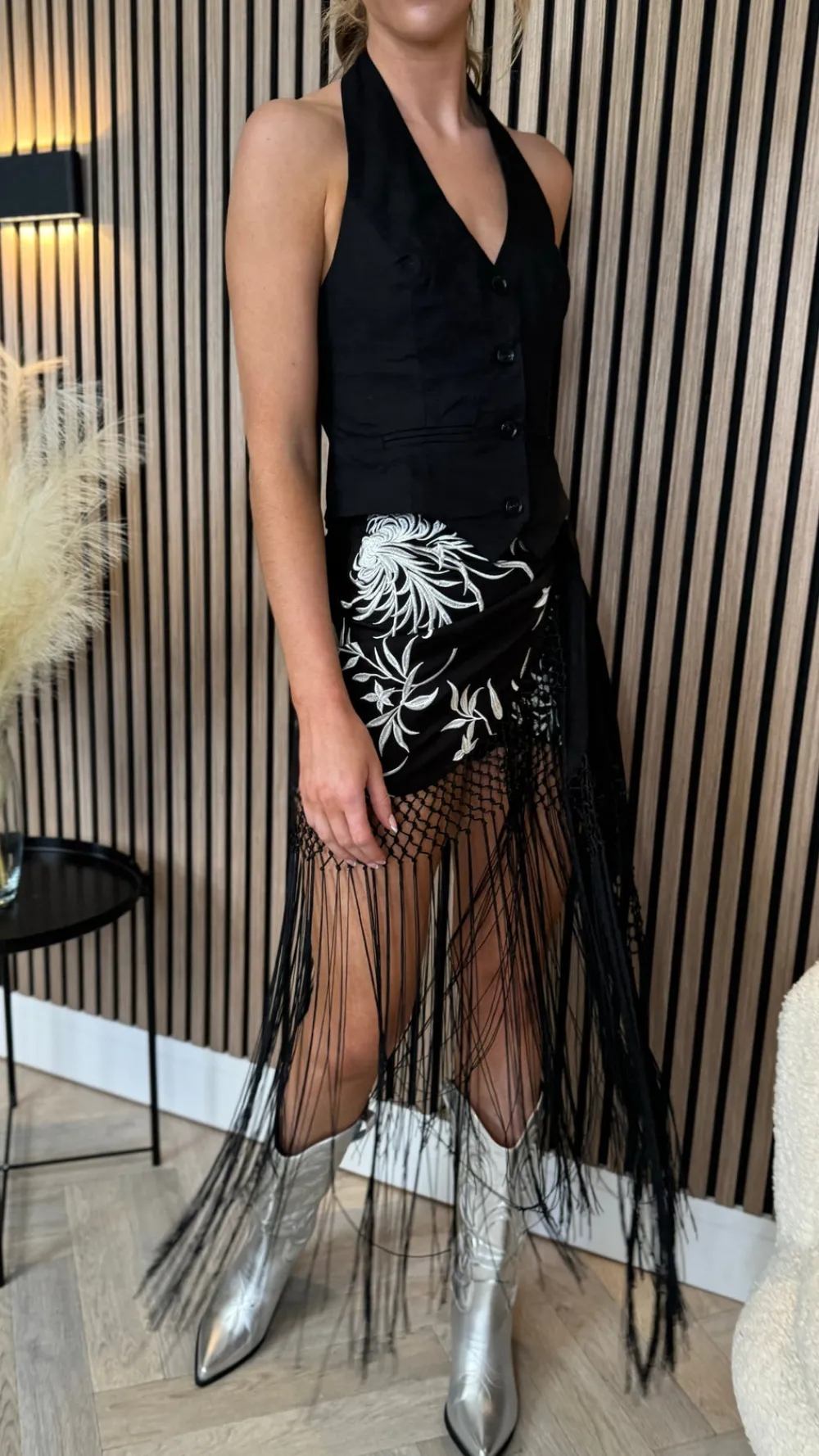 cordelia_black_amp_white__1.webp LILY ROSE BY FJ Skirts & Shorts^Cordelia Black & White Printed Fringed Midi Skirt
