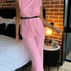COPPEROSE Trousers | Co-ords^Corrine Pink Trousers & Button Detail Belted Top Co Ord