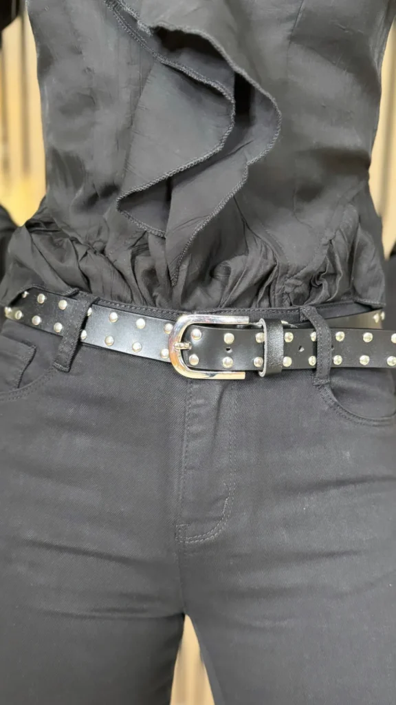PHANIE MODE Belts^Daire Black Silver Stud Belt