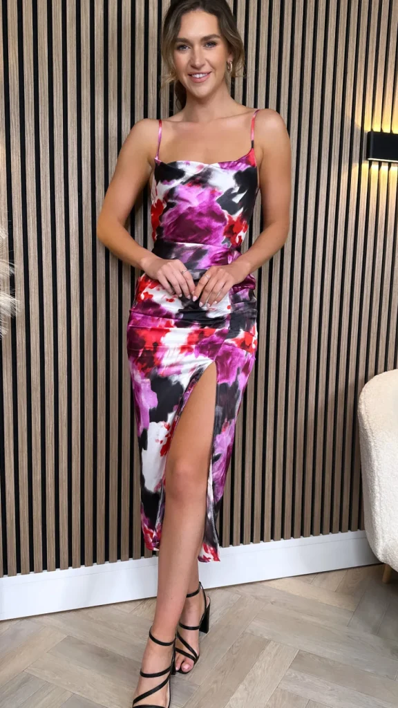 GIRL IN MIND Going Out Dresses | Occasion Dresses^Damira Purple Splash Ruched Midi Dress
