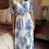 ELLE STYLE Going Out Dresses | Occasion Dresses^Daniela Light Blue & Green Printed Belted Midi Dress
