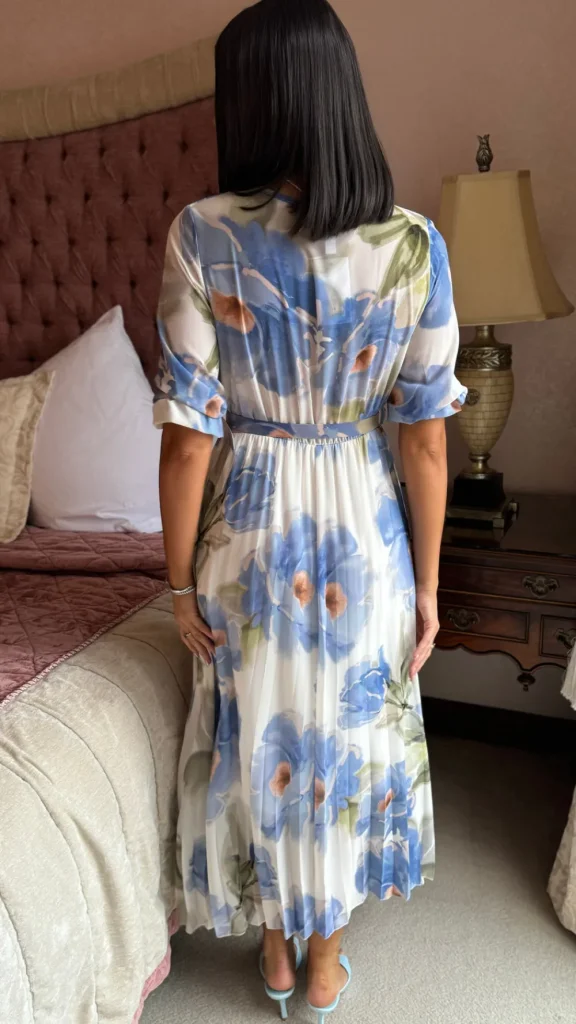 ELLE STYLE Going Out Dresses | Occasion Dresses^Daniela Light Blue & Green Printed Belted Midi Dress