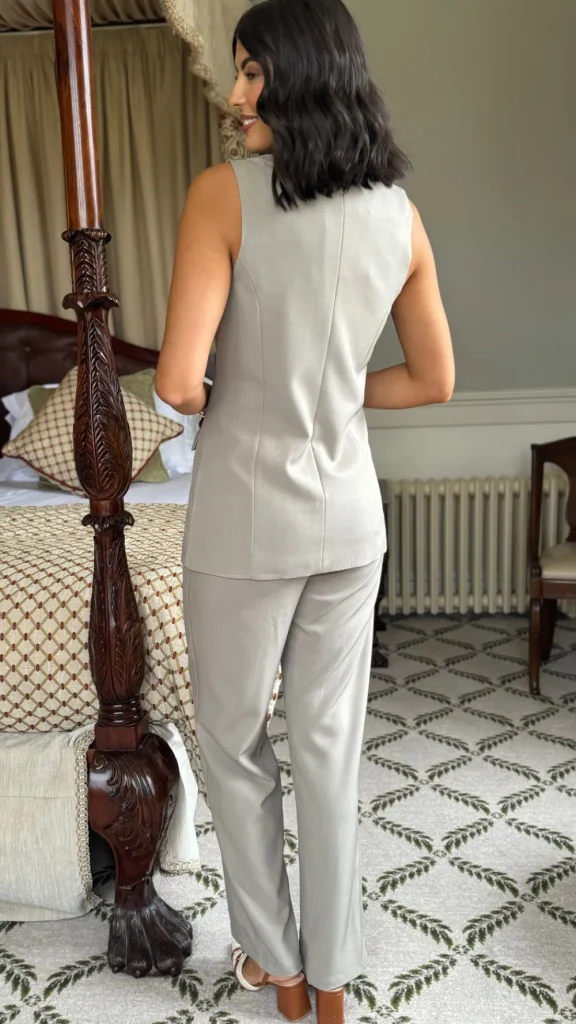 JCD KOOLOOK Co-ords^Danielle Taupe Straight Leg Trousers & Longline Waistcoat Co Ord