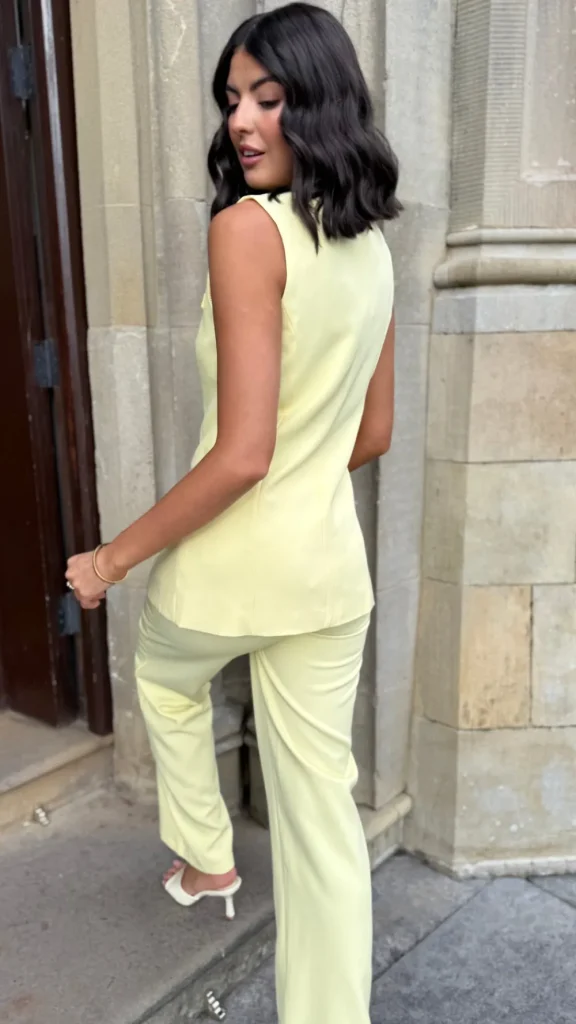 JCD KOOLOOK Co-ords^Danielle Yellow Straight Leg Trousers & Longline Waistcoat Co Ord