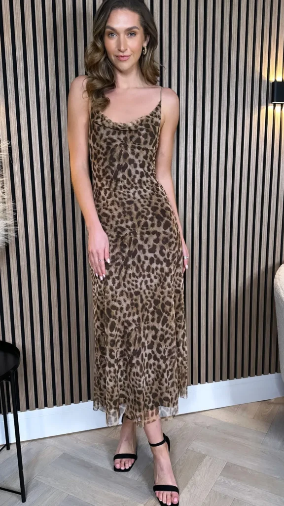 COPPEROSE Going Out Dresses | Occasion Dresses^Danika Beige Animal Printed Cami Strap Midi Dress