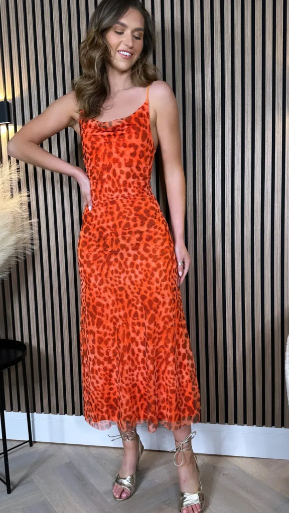 COPPEROSE Going Out Dresses | Occasion Dresses^Danika Orange Animal Printed Cami Strap Midi Dress