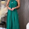 LORIANE Going Out Dresses | Occasion Dresses^Danni Forest Green One Shoulder Knot Detail Cut Out Pleated Midi Dress