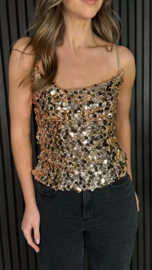 LOVIKA Tops^Darcey Gold Disc Sequin Cami Top