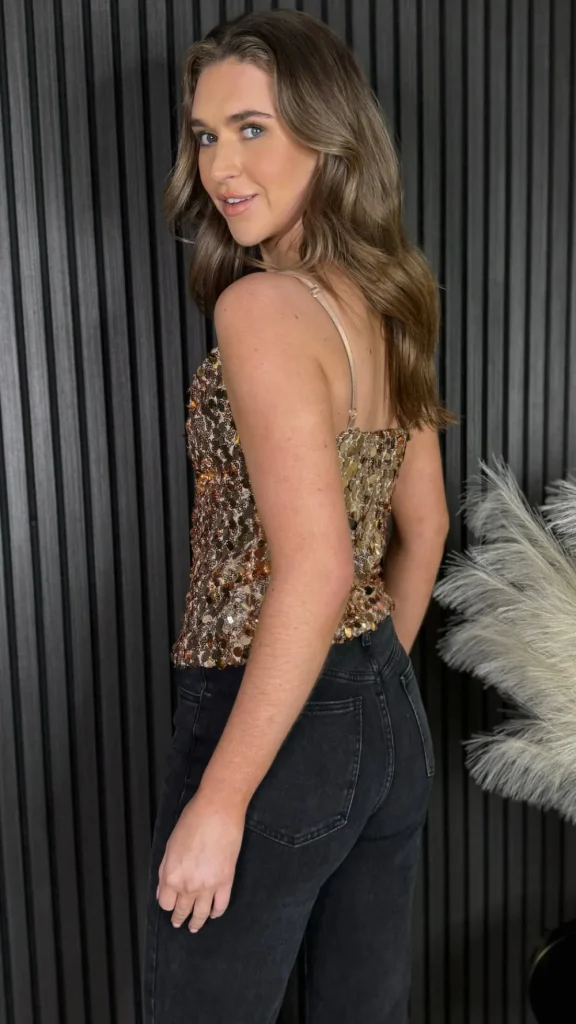 LOVIKA Tops^Darcey Gold Disc Sequin Cami Top