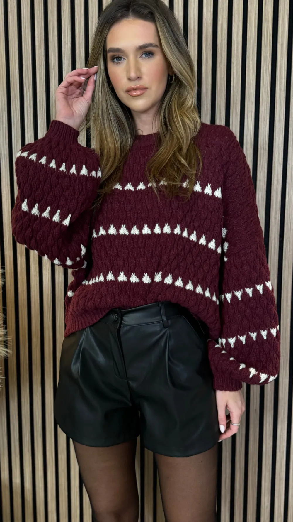darian_burgundy_amp_ivory_2.webp COPPEROSE Knitwear^Darian Burgundy & Ivory Printed Jumper