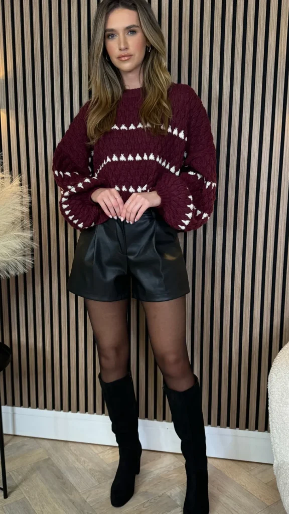 COPPEROSE Knitwear^Darian Burgundy & Ivory Printed Jumper