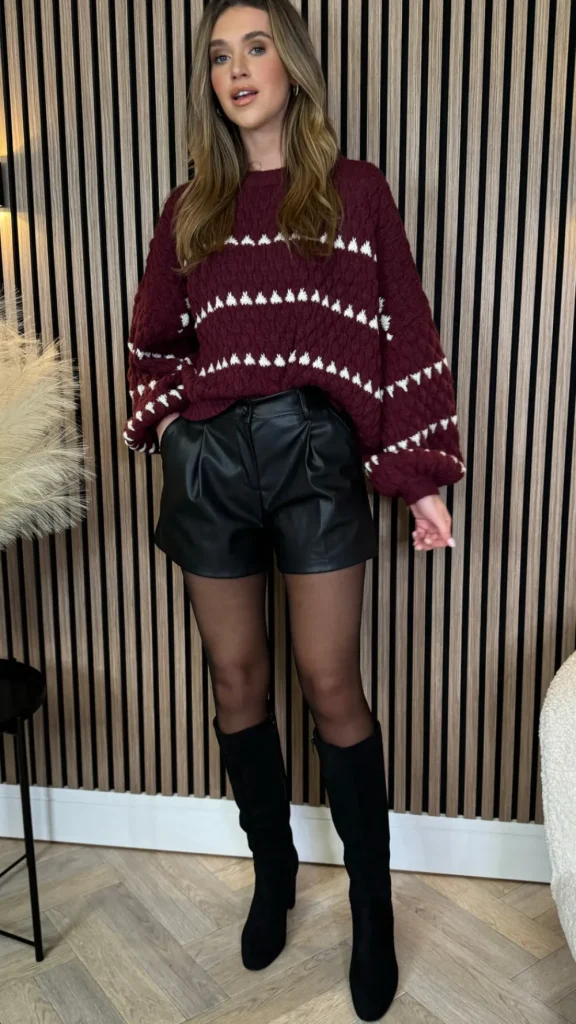 COPPEROSE Knitwear^Darian Burgundy & Ivory Printed Jumper