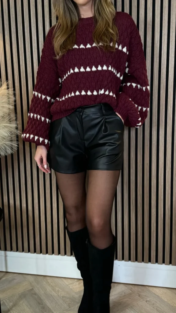 COPPEROSE Knitwear^Darian Burgundy & Ivory Printed Jumper